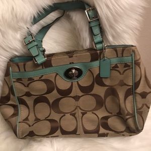 Coach signature purse bag jade green/brown